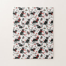 Cute Retro Svarta katter jul Pussel