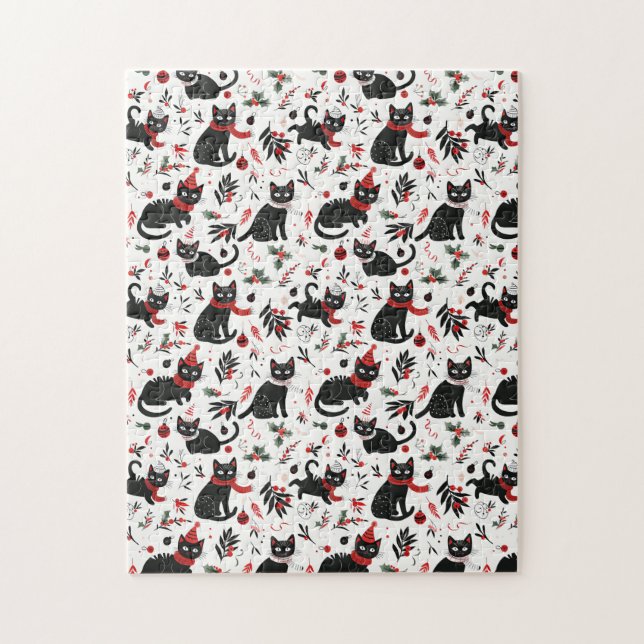 Cute Retro Svarta katter jul Pussel (Vertikal)