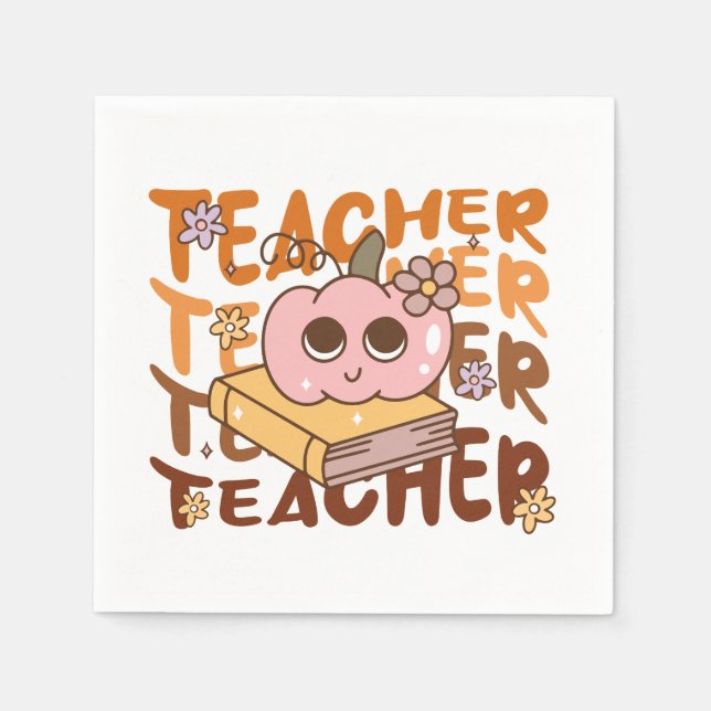Cute Retro Teacher & Pumpkin Halloween Pappersservett (Framsidan)
