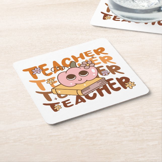 Cute Retro Teacher Pumpkin Halloween Underlägg Papper Kvadrat (Vinklad)