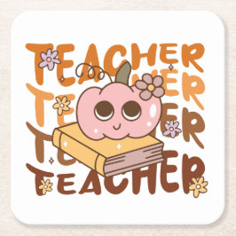 Cute Retro Teacher Pumpkin Halloween Underlägg Papper Kvadrat