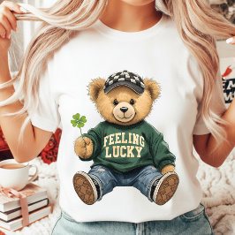 Cute Retro Teddy Bear Feeling Lucky St. Patrick's  T Shirt