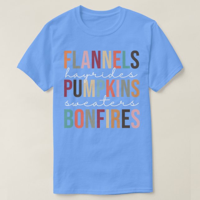 Cute Retro Trendy Beautiful Flannel Pumpkins Bonfi T Shirt (Design framsida)