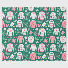 Cute Retro Ugly Sweater Rosa and Grönt Roligt Presentpapper