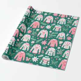 Cute Retro Ugly Sweater Rosa and Grönt Roligt Presentpapper