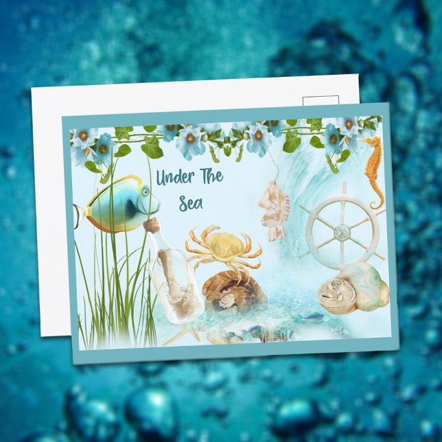 Cute Retro under Sea Collage Vykort (Skapare uppladdad)