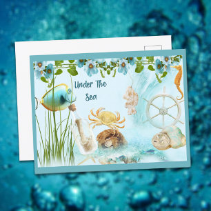 Cute Retro under Sea Collage Vykort