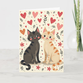 Cute Retro Valentine Cats Kort