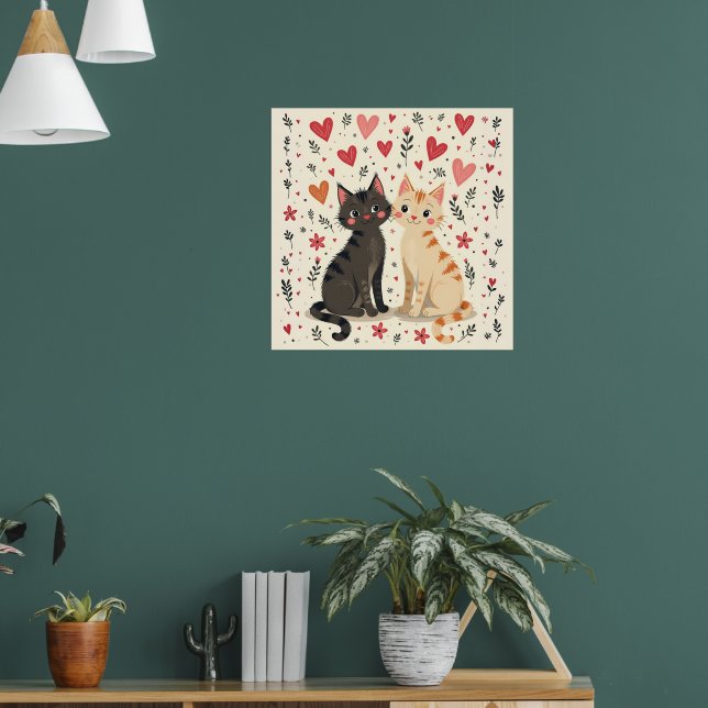 Cute Retro Valentine Cats Poster (Vardagsrum 1)