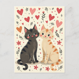 Cute Retro Valentine Cats Vykort