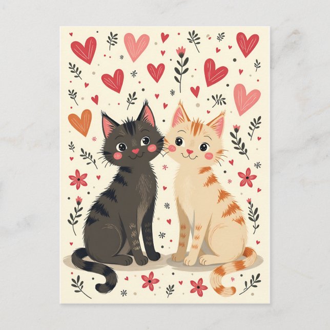 Cute Retro Valentine Cats Vykort (Framsida)