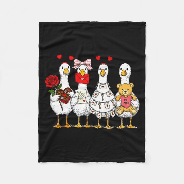 Cute Retro Valentine Silly Gooses Duck Love Couple Fleecefilt (Framsidan)