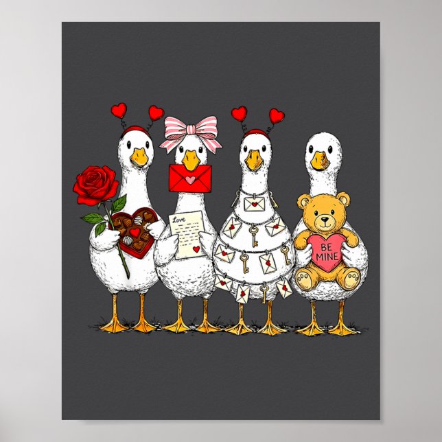 Cute Retro Valentine Silly Gooses Duck Love Couple Poster (Framsidan)