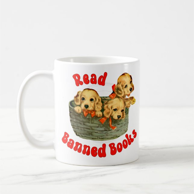 Cute Retro-valpar - Läs förbjuden Bokar Kaffemugg (Vänster)
