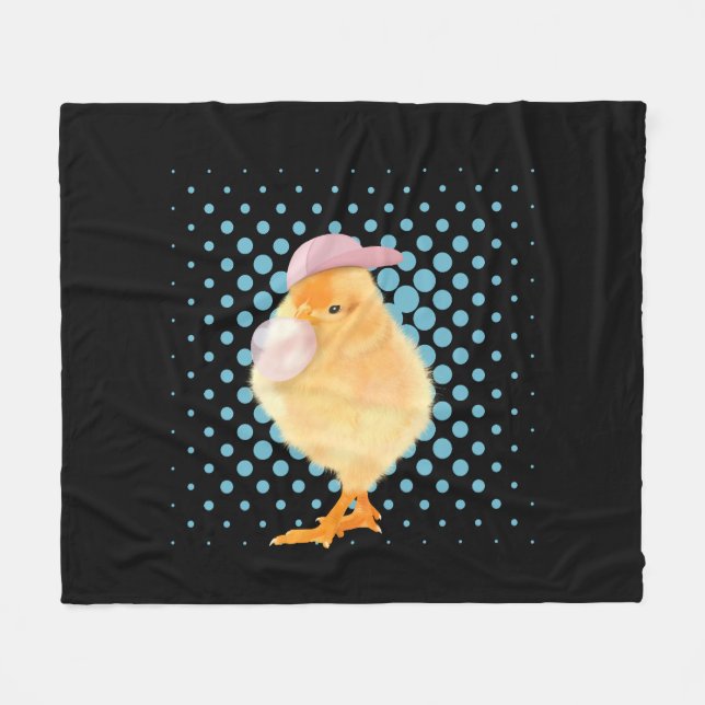 Cute Retro Vibes Chick Bubblegum Black Fleecefilt (Framsidan (Horisontell))