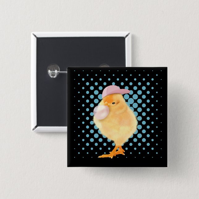 Cute Retro Vibes Chick Bubblegum Black Knapp (Framsida & baksida)