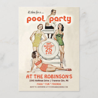 Cute Retro Vintage Bassäng Party-inbjudan Inbjudningar