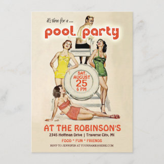 Cute Retro Vintage Bassäng Party-inbjudan Inbjudningar