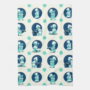 Cute Retro Vintage Blue Boy Chef Cook Kökshandduk
