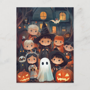 Cute Retro Vintage Halloween Kids Bus eller godis Vykort