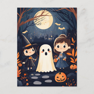 Cute Retro Vintage Halloween Kids Ghost Pumpkin Vykort