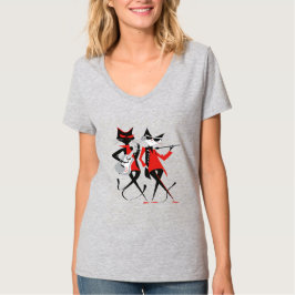 Cute Retro Vintage MCM Red Black Beatnik Cats T Shirt