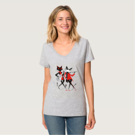 Cute Retro Vintage MCM Red Black Beatnik Cats T Shirt