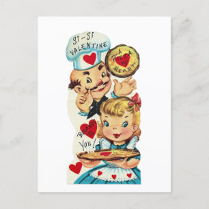 Cute retro vintage pizza Valentine Helg Vykort