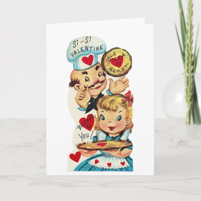 Cute retro vintage pizza Valentine Helgkort (Framsida)