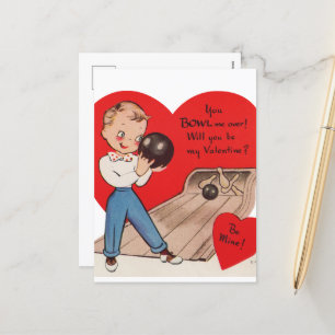 Cute retro vintage Valentine bowling Helg Vykort