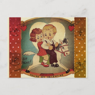Cute Retro Vintage Valentine Children Horse Helg Vykort