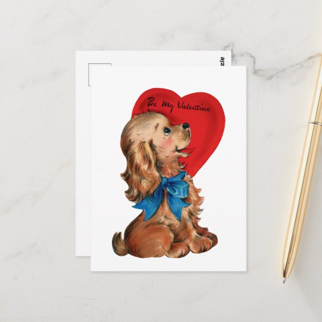 Cute retro vintage Valentine hund Vykort (Fram/Back In Situ)