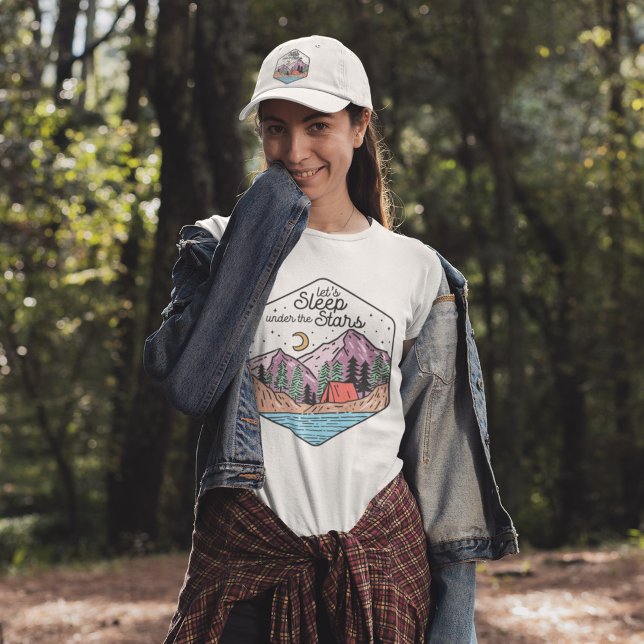 Cute Retro Wanderlusten Låt oss sova under Stjärno T Shirt (Skapare uppladdad)