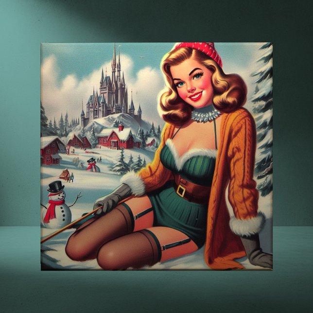 Cute Retro Winter Pin-up Kakelplatta (Skapare uppladdad)