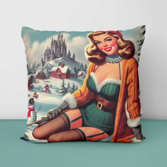 Cute Retro Winter Pin-up Kudde (Skapare uppladdad)