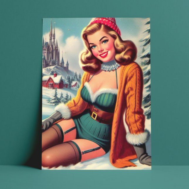 Cute Retro Winter Pin-up Vykort (Skapare uppladdad)