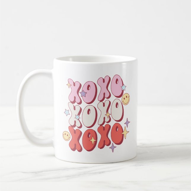 Cute Retro XOXO Alla hjärtans dag Kaffe Mugg (Vänster)