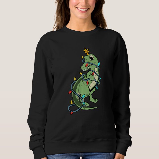 Cute Rex dinosaur as a Christmas tree T Shirt (Framsida)