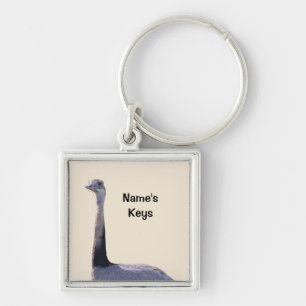 Cute Rhea Bird Keychain Fyrkantig Silverfärgad Nyckelring