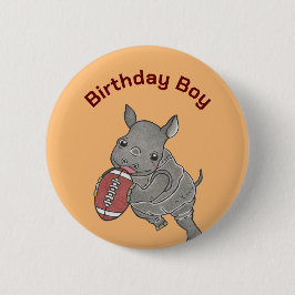 Cute Rhino American Football Birthday Boy Button Knapp