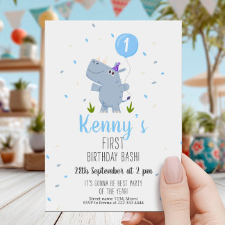 Cute Rhino First Birthday Party Card Inbjudningar