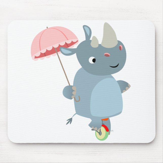 Cute Rhino med Parbrella på Unicle Mousepad Musmatta (Framsidan)