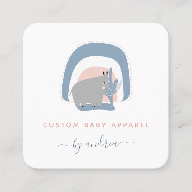Cute Rhino Rainbow Baby Boutique Nanny Babywatch Fyrkantigt Visitkort (Framsida)