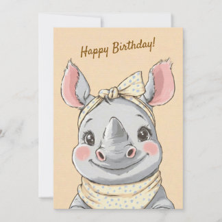 Cute Rhino with Bandana Kids Birthday Invitation Inbjudningar
