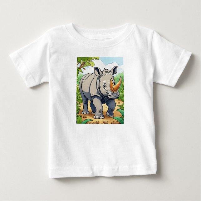 Cute Rhinoceros Cartoon-Sticker Style T Shirt (Framsida)