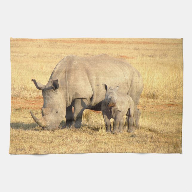 Cute rhinoceros i afrika kökshandduk (Horisontell)