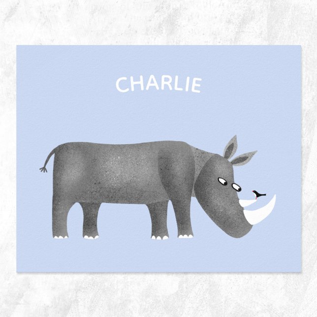 Cute Rhinoceros Personlig Poster (Cute rhino personalized name poster)