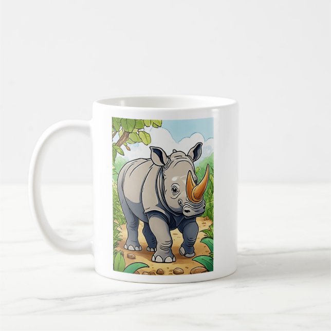 Cute Rhinoceros Tecknad-Sticker Stil Baby Kaffemugg (Vänster)