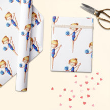 Cute Rhythmic Gymnast in Blue Leotard med Boll
