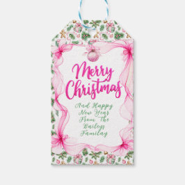 Cute Ribbon Pink and Green Christmas Theme Presentetikett
